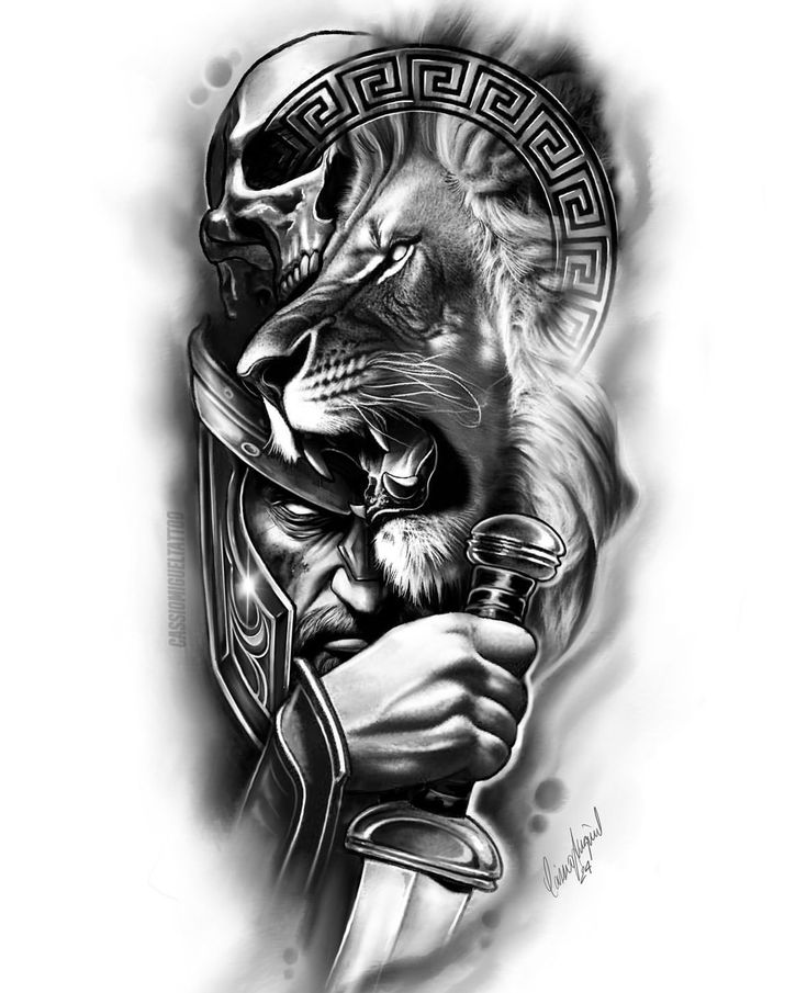 Lion Gladiator Tattoo Design, Gladiator Lion Tattoo, Lion Spartan Tattoo, Lion Warrior Tattoo, Lion Skull Tattoo, Cop Tattoos, Spartan Warrior Tattoo, Compass Tattoos Arm, Leon Tattoo