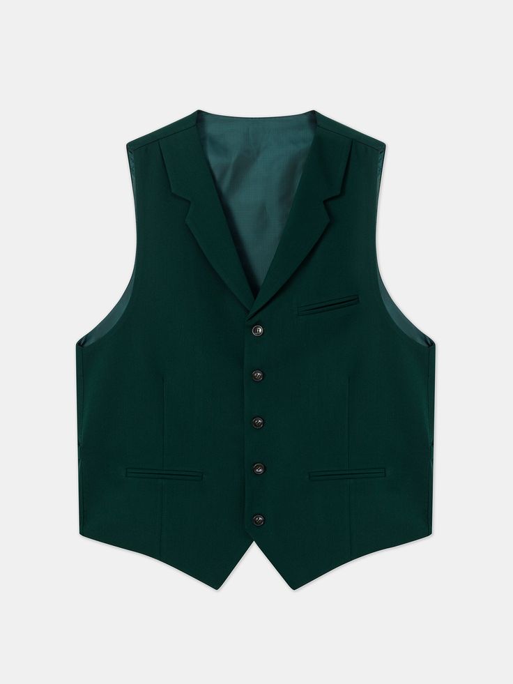 Color: green 73% polyester, 23% viscose, 4% elastane Single-breasted vest (5-button blazer) Lapel type: notch lapels Jacket interior lining option: fully-lined Fitting: slim-fit Care instructions: dry clean only Machine washable: no Classic Green Three-piece Suit Single Breasted, Classic Green Single-breasted Three-piece Suit, Classic Green Three-piece Single Breasted Suit, Classic Green Three-piece Single-breasted Suit, Tailored Single Button Vest For Semi-formal Occasions, Classic Green Three-piece Suit For Semi-formal Occasions, Fitted Green Outerwear With Hidden Button Closure, Classic Green Three-piece Suit With Notch Lapel, Green Single Button Outerwear For Business Casual