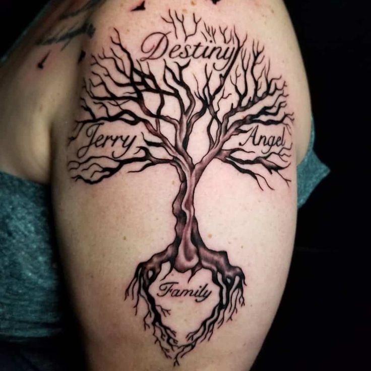 a woman's arm with a tree on it and the words family written in black ink