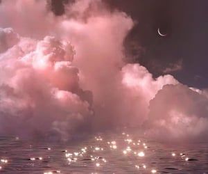 the sky is filled with lots of clouds and stars as they float in the water