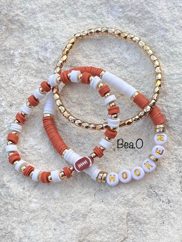 Handmade beaded bracelet Sports Team Beaded Bracelets, Diy Bead Bracelets Tutorials, Bracelet Themes, Fall Bracelet Ideas, Bead Bracelets Diy, Fall Bracelets, Heishi Bracelets, Colorful Bead Bracelets, Western Bracelets