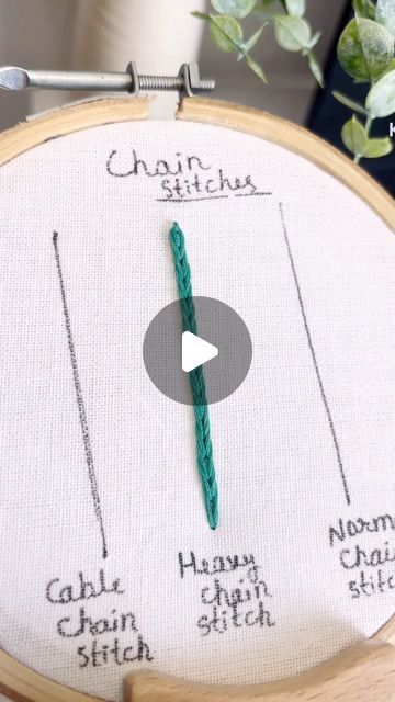 a cross stitch project with the words chain stitch on it and an arrow pointing to each other