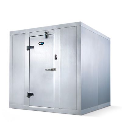 a walk in cooler with two doors on the side