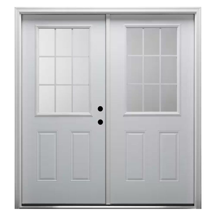 MMI Door 72 in. x 80 in. White Internal Grilles Left-Hand Inswing 1/2-Lite Clear Glass 2-Panel Primed Steel Prehung Front Door Prehung Door, Steel Front Door, Fiberglass Front Door, Prehung Doors, Door White, Glass Hinges, Double Front Doors, Exterior Front Doors, Fiberglass Door