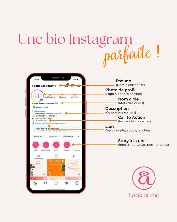 an advertisement for a mobile phone with the caption'une bio instagramm parfaitte '