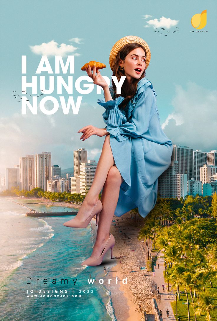 the poster for i am hungry now shows a woman in a blue dress and hat