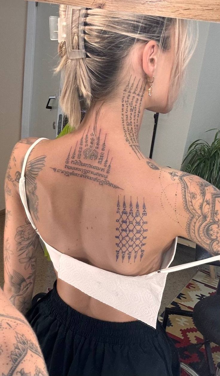 8 Limbs Of Yoga Tattoo, Buddhist Back Tattoo, Egyptian Back Tattoos, Giorgos Kazakis Tattoo, Protective Tattoos, Buddism Tattoo Ideas, Words For Tattoos, Philosophical Tattoos, Back Tattoos Female