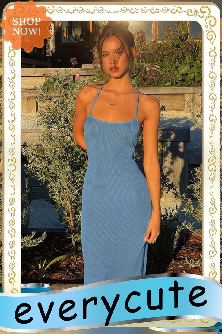 Backless Maxi Dress for Women Sexy Straps Sleeveless Party Dresses Summer Female Blue Long Beach Dresses Casual Outfits New Summer Beach Bodycon Backless Dress, Blue Sleeveless Backless Party Dress, Chic Blue Stretch Backless Dress, Blue Sleeveless Backless Dress For Night Out, Blue Backless Dress For Summer Night Out, Summer Halter Neck Solid Bodycon Dress, Summer Bodycon Backless Dress, Light Blue Bodycon Dress For Summer Party, Summer Solid Color Halter Neck Bodycon Dress