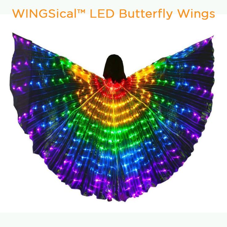 a woman with colorful lights on her wings