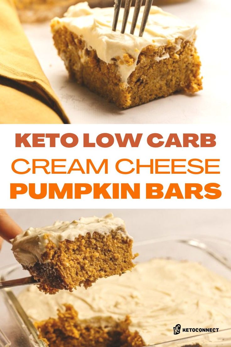 a piece of cake with cream cheese and pumpkin bars