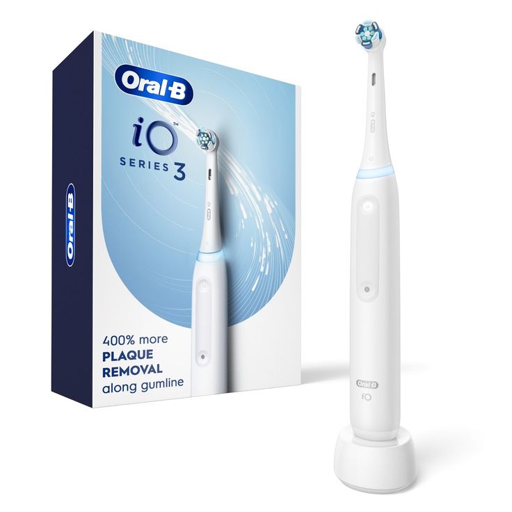 The Oral-B iO Series 3 Electric Rechargeable Toothbrush is Oral-B’s best technology: Clinically Proven 400% More Plaque Removal Along Gumline versus a regular manual toothbrush. A Round head and gentle micro-vibrations, the Magnetic interaction delivers smooth, harmonious motion through a Synchronized cleaning action (micro-vibrations synced with oscillations). A Built-in-2-Minute Timer ensures an even easier experience, helping you get an optimal clean on all your teeth. The Oral-B's quadrant t Oral B Toothbrush, Power Toothbrush, Plaque Removal, Brush My Teeth, Manual Toothbrush, Safe Cleaning Products, Printable Coupons, Electric Toothbrush, Teeth Cleaning