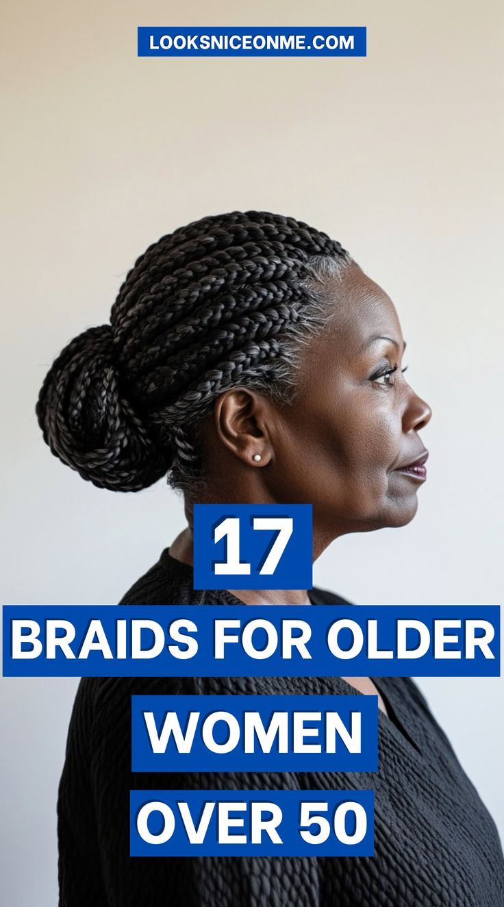 From classic braided ponytails to trendy feed-in braids, these styles are perfect for adding a touch of sophistication to your look. Embrace your age with style! #BraidsForSeniors #ElegantBraids #BlackWomen" Braids Pinned Up Styles, Cornrow Hairstyles For Black Women Protective Styles, Free Hand Braids For Black Hair, Single Braids Updo Hairstyles, Box Braids For Women Over 50, Feed In Braids Cornrows Updo, Cornrow Hairstyles For Older Black Women, 8 Feed Ins Braids, Soft Braids Hairstyles African