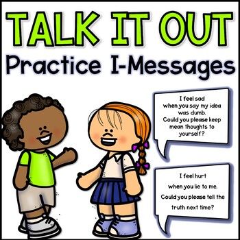 two children talking to each other with the words talk it out practice i - messages