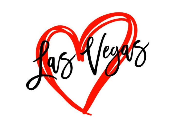 the word las vegas written in black ink on a white background with a red heart