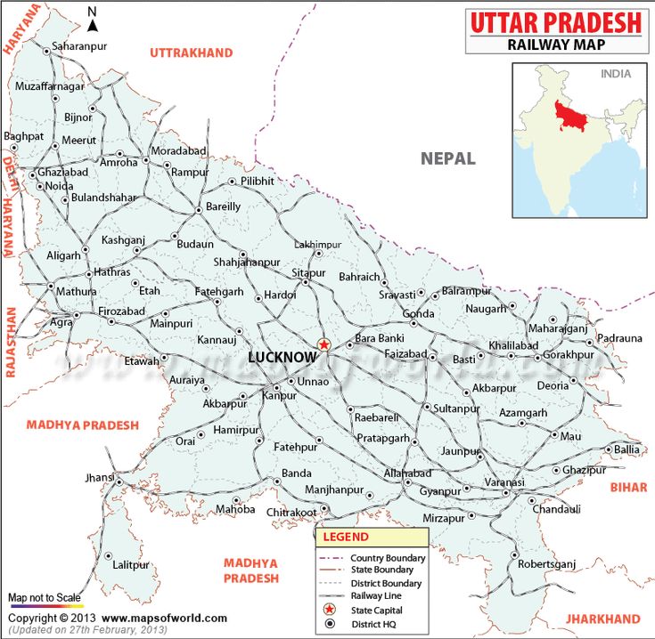 a map of the state of uttar with major cities and roads in red, white and blue