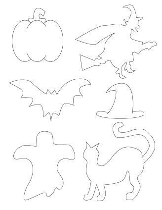 halloween cut outs with pumpkins, bats and cats