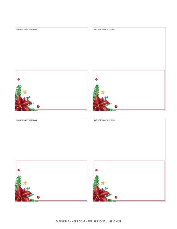 four christmas cards with poinsettis and holly branches on them, all in red