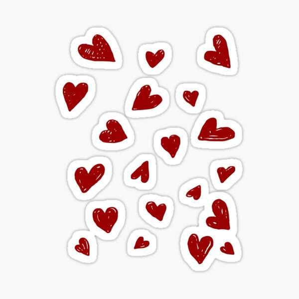 red hearts stickers on a white background