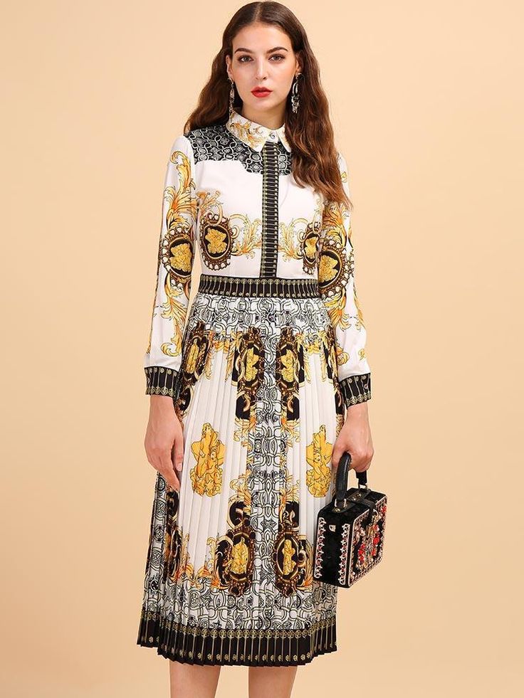 Pleated Print Dress Color: Multi Sizes: 2, 4, 6, 8 Casual Striped Shirt, Vintage Vacation, Fashion Stand, Vintage Midi Dresses, Fashion Runway, High Quality Dress, Collar Dress, Midi Dresses, Pleated Dress