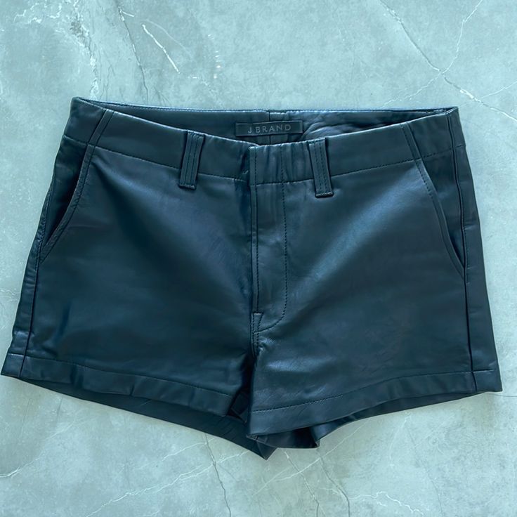 Excellent Condition! Classic Black Leather Shorts From J Brand, Size 27. Genuine Lambskin Leather Sleek Leather Shorts, Fitted Black Leather Shorts, Sleek Black Leather Bottoms, Classic Black Leather Pants For Night Out, Chic Black Leather Pants Short Length, Chic Black Short Leather Pants, Chic Black Short Length Leather Pants, Black Leather Shorts, Leather Shorts