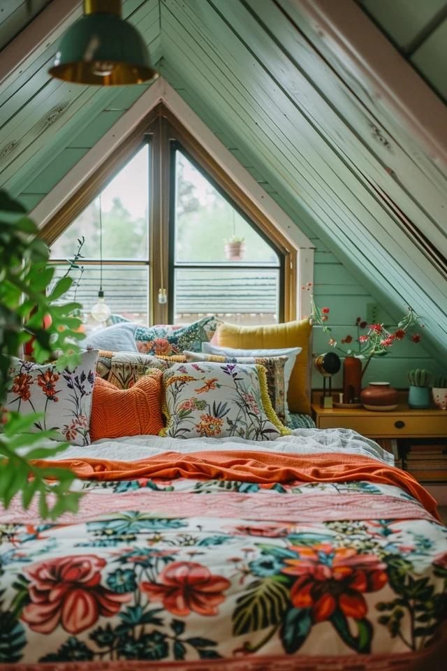 Creative Attic Bedroom Ideas for Slanted Ceilings Attic Bedroom Makeover, Bedroom Slanted Ceiling, Cool Attic Rooms, Slanted Ceiling Closet, Low Ceiling Attic Bedroom, Small Attic Room Ideas, Low Ceiling Attic, Attic Inspiration, Attic Design Ideas