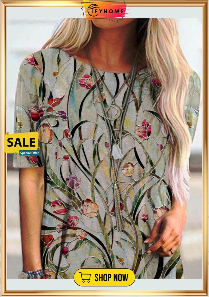 Short Sleeve Printed Cotton-blend T-shirt Tops Fashion, Ladies Tops, Casual Tops For Women, Floral Dresses, Online Tops, Sweater Blouse, Strappy Heels, Cotton Tops, Casual T Shirts