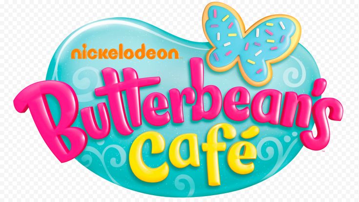 the logo for butterbeans cafe is shown in pink and blue with butterflies on it