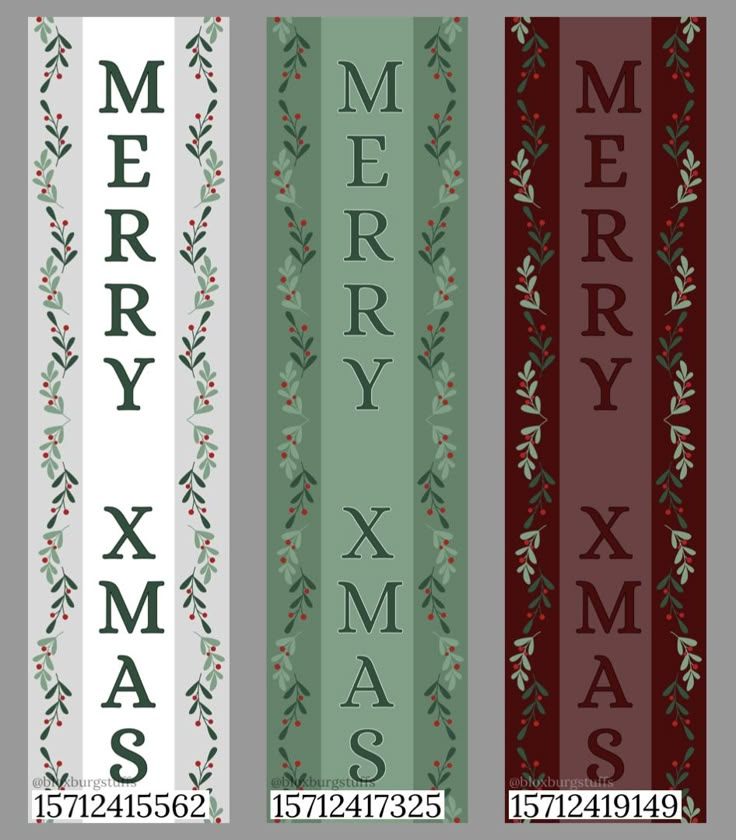 three christmas banners with the words merry on them