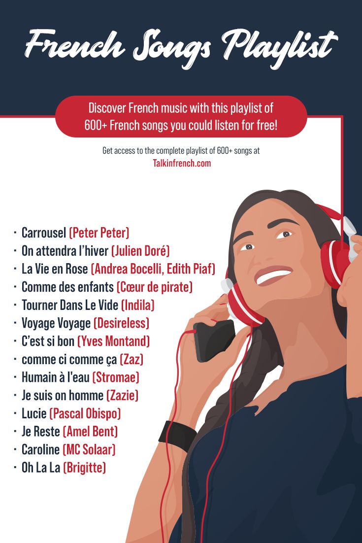 the french song playlist is shown with headphones in front of a man's face