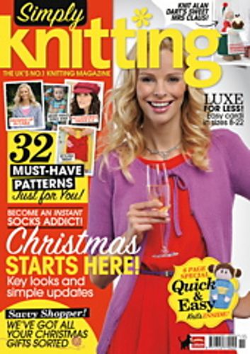 a woman holding a wine glass on the cover of knitting magazine's december issue