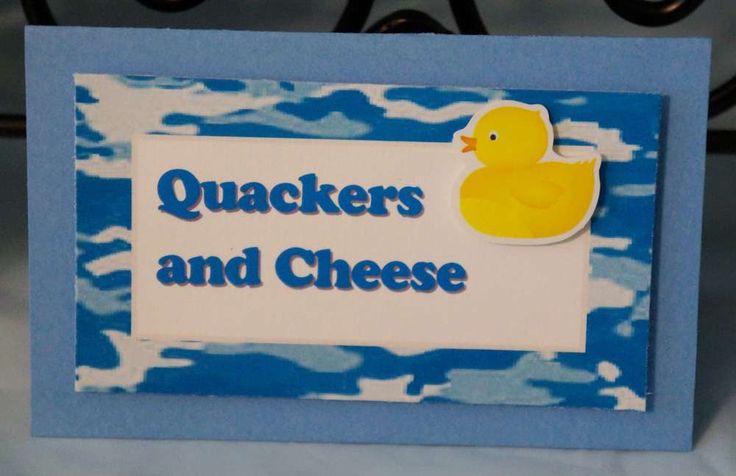 a blue and white card with a rubber duck on it