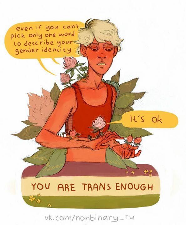 a drawing of a woman with flowers on her chest and words above her that say, you are transs enough