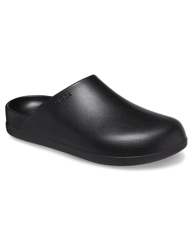 Crocs Dylan Clogs. Made To Mimic The Look Of Genuine, Full-Grain Leather Mules, The Dylan Clog Provides A Modern Alternative To Our Classic Clog Collection. Whether You Dress It Up Or Down, You Get A Timeless Touch Of Style With The Iconic Comfort You Love. Subtle Texture On Upper Mimics Appearance Of Genuine, Full-Grain Leather. Deep Heel Cup For Extra Comfort And Improved Fit. Easy To Clean And Quick To Dry. Single-Piece Molded Croslite™ For Long-Lasting Durability. Iconic Crocs Comfort™: Lightweight. Flexible. 360-Degree Comfort. Imported. Comfortable Synthetic Clogs With Rubber Sole, Black Synthetic Clogs With Textured Footbed, Black Slip-on Clogs With Textured Footbed, Black Textured Footbed Slip-on Clogs, Slip-on Slip-resistant Synthetic Clogs, Slip-resistant Slip-on Synthetic Clogs, Synthetic Slip-on Clogs With Textured Footbed, Slip-resistant Synthetic Slip-on Clogs, Synthetic Clogs With Textured Footbed And Round Toe