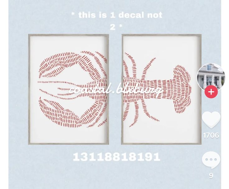 this is a cross stitch pattern for two crabfishs in red and white, with the words'this is 1 decal not 2 '