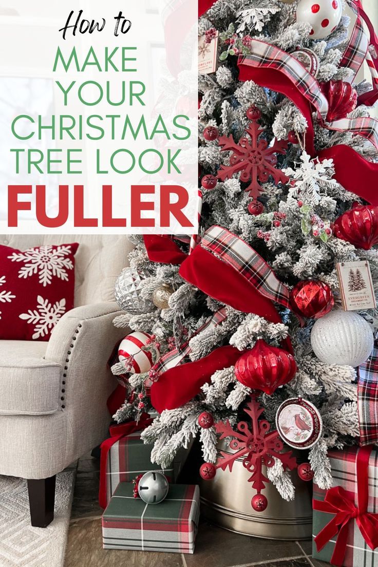 a christmas tree decorated with red, white and green ribbon is featured in this post