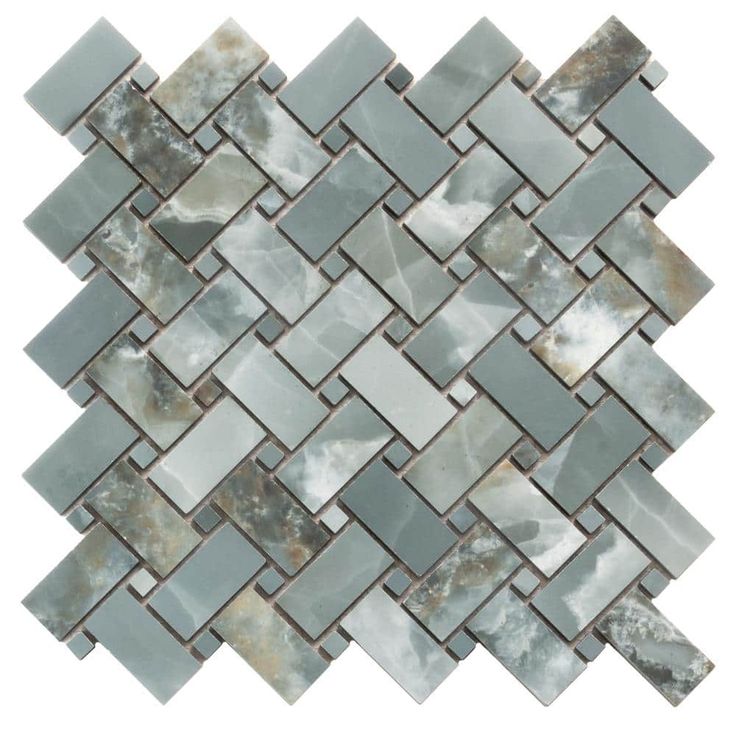 a mosaic tile design with grey and white tiles on the bottom, in an irregular pattern