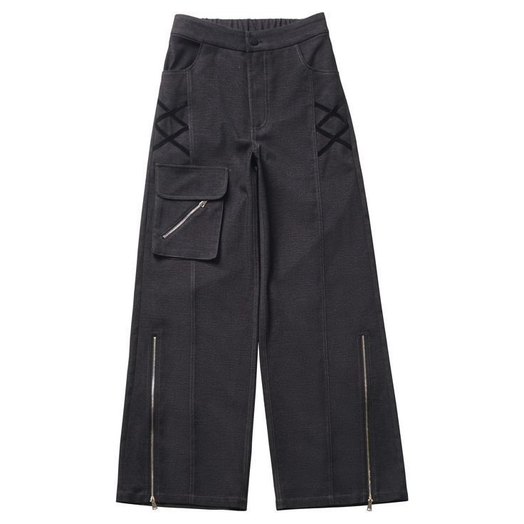 Featuring front zipper and button closure, slant pockets, elastic waistband at the back, and zippered cuffs.   	 		 			Size 			S 			M 			L 		 		 			Full Length 			100 			102 			104 		 		 			Hips 			96 			100 			104 		 		 			Waist 			62 			66 			70 Edgy Straight Leg Bottoms With Zipper Closure, Straight Leg Bottoms With Zipper Pocket For Streetwear, Edgy Pants With Zipper Closure For Streetwear, Edgy Streetwear Pants With Zipper Closure, Edgy Streetwear Bottoms With Zipper Closure, Utility High-waist Bottoms With Zipper Closure, Fitted Streetwear Pants With Zipper Closure, Fitted Streetwear Pants With Zipper, Fitted Pants With Zipper Closure For Streetwear