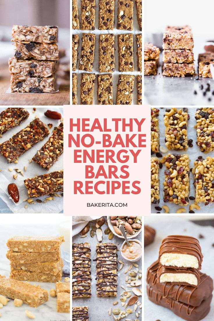 healthy no - bake energy bars recipe collage with text overlay that reads healthy no - bake energy bars recipes