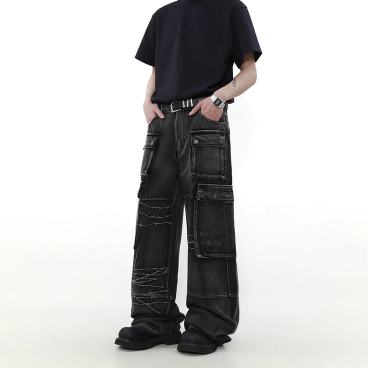 Experience the ultimate in durability and functionality with our Rugged Explorer Multi-Pocket Jeans. With multiple pockets for all your essentials, these jeans are perfect for any adventure. Take on the great outdoors with confidence and style. ■size(cm) Length waist Hip Hem M 106 76 100 27 L 108 80 104 28 XL 110 84 108 29 2XL 112 88 112 30 ■model 173cm 55kg L ■material denim Cargo Denim Pants, Unique Clothing Style, Denim Cargo Pants, Jeans Cargo, Japanese Street Fashion, Straight Leg Denim, Denim Details, Cargo Jeans, Pocket Jeans