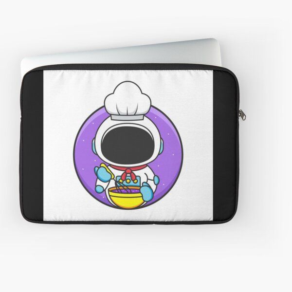 an astronaut with a bowl of food laptop sleeve