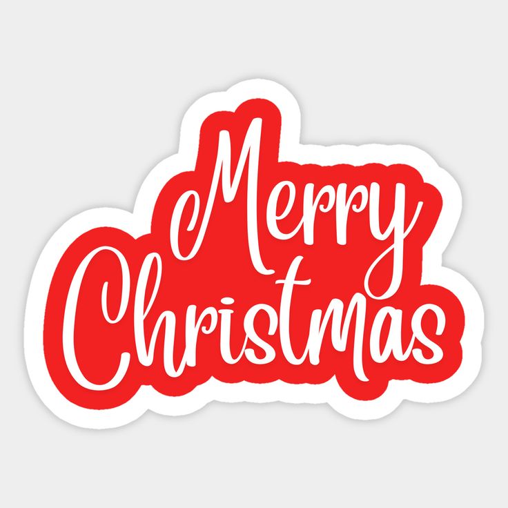 merry christmas sticker with the words, red and white lettering on a gray background