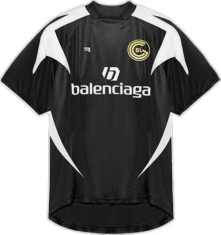 a black and white soccer jersey with the word balenoga on it