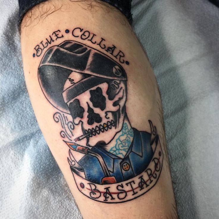 Blue Collar Tattoo Ideas, Blue Collar Traditional Tattoo, Weld Tattoos, Blue Collar Tattoos, Welders Tattoo, Welding Tattoo Ideas, Ironworkers Tattoo, Welder Tattoo, Welding Tattoo