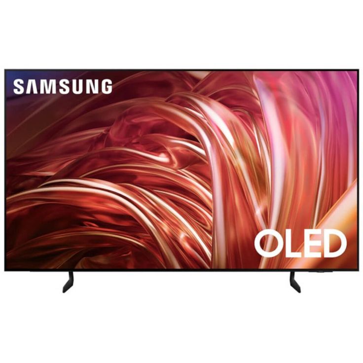 the samsung qled tv is shown with an image of red swirls on it