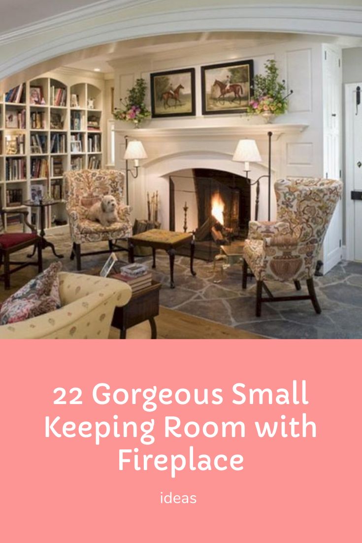 a living room filled with furniture and a fire place next to a bookshelf