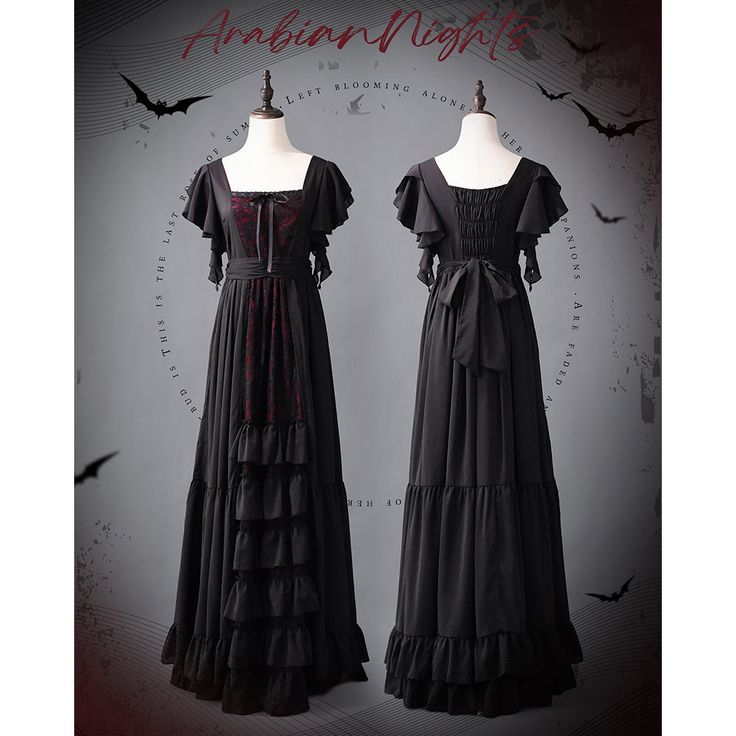 A long dress that will make you look like a mysterious and elegant young lady. The hem part has a tiered pattern that looks like it has layers. The combination of black that brings out dignified strength and passionate red is dramatic. Give off an overwhelming presence. 
 
 
 Delivery schedule 
 
 It takes about 3 months from order to delivery. 
 
 
 Item 
 
 Long length 
 Standard length 
 
 
 Size 
 
 
 Long length
 
 S size
 
 Length: 140cm 
 Bust: 86cm 
 Waist: 68cm 
 
 
 M size 
 
 Length: Fitted Black Dress With Tiered Skirt, Black Tiered Skirt Dress For Formal Occasions, Black Fitted Dress With Tiered Skirt, Black Formal Tiered Skirt Dress, Black Fitted Tiered Skirt Dress, Black Evening Dress With Tiered Skirt, Black Tiered Skirt Evening Dress, Black Tiered Skirt Dress For Evening, Gothic Black Maxi Dress For Halloween