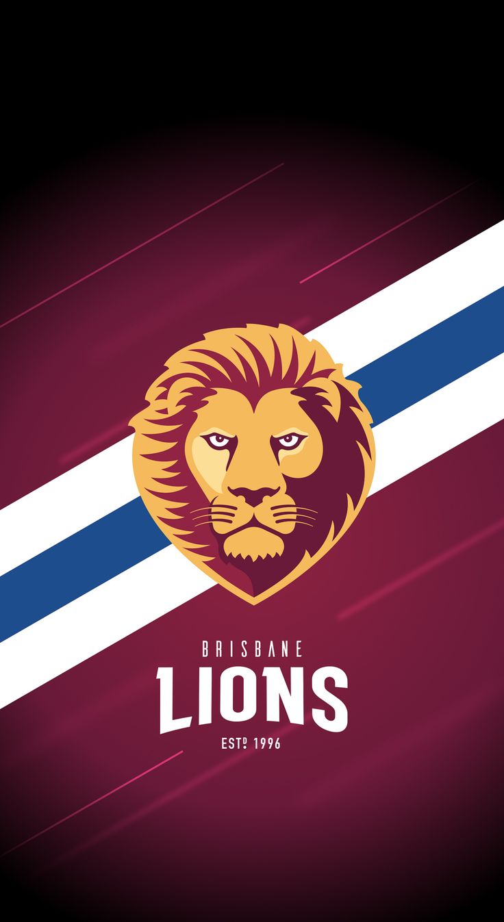 the lions logo is shown on a red and purple background with white stripes around it