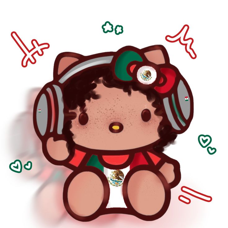 a drawing of a teddy bear with headphones on