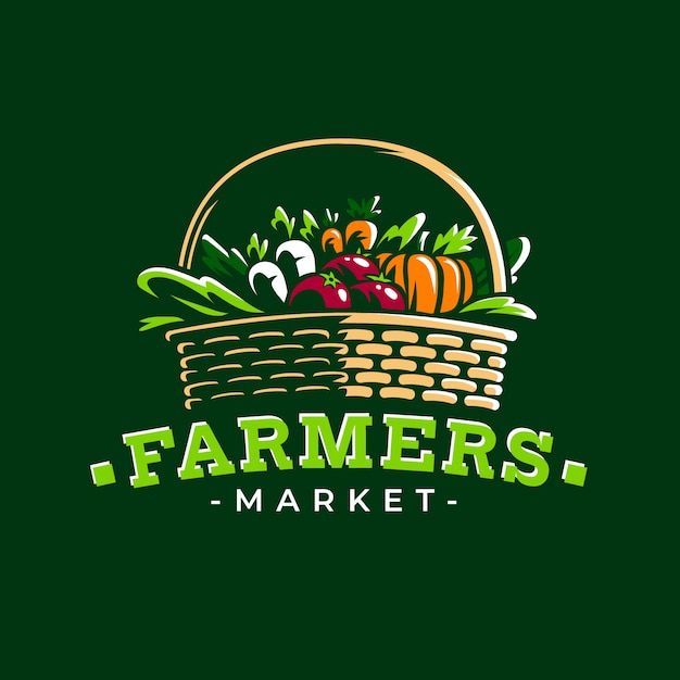 a basket filled with vegetables on top of a green background and the words farmers market