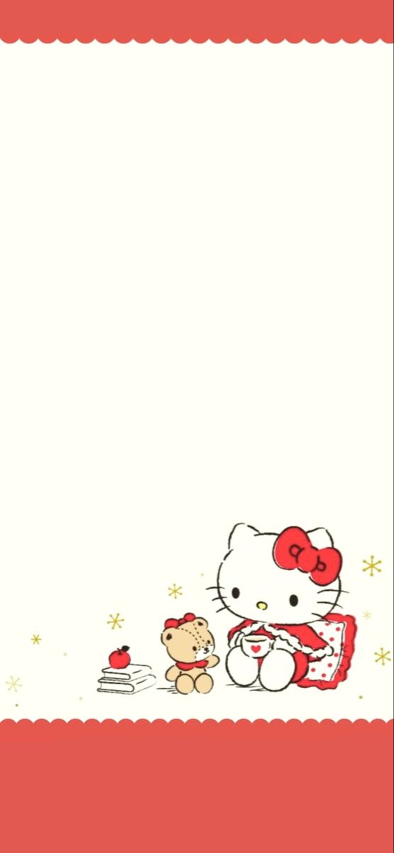 an image of hello kitty and her teddy bear on the corner of a red frame